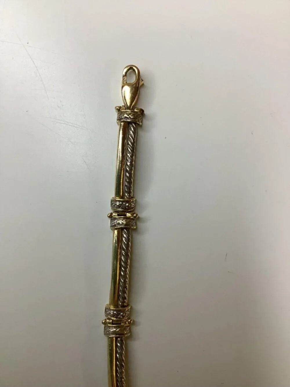14K Two Tone Gold, 13.4g Bar Link With Diamond Accents Vintage Bracelet Preloved